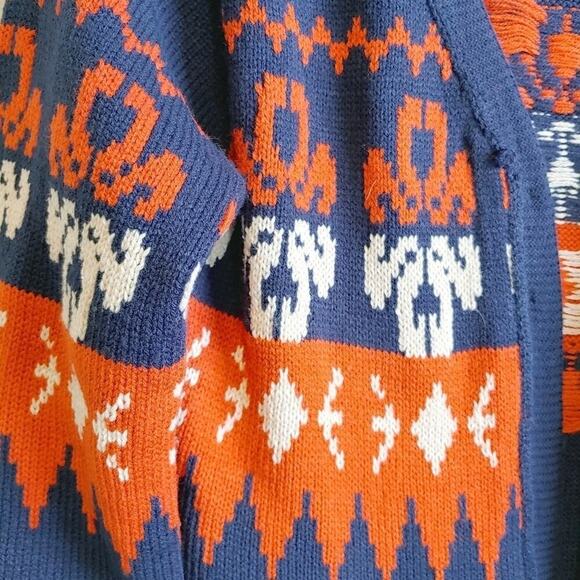 Papillon Boho Aztec Orange and Blue Open Front Collegiate Auburn Cardigan Sz M - Picture 4 of 9